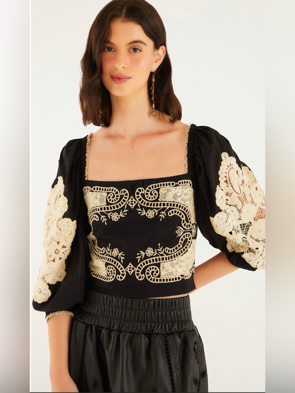 Farm Rio: Black Lace Blouse